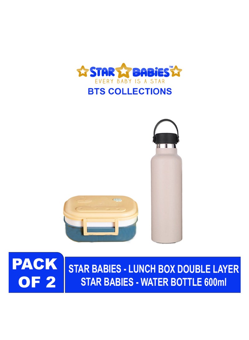 Star Babies BTS Collections - Insulated Stainless Water Bottle with Carry Cap & Sports Cap 600ml, Double Layer  Lunch Box BPA Free - Pack of 2 - Multicolor