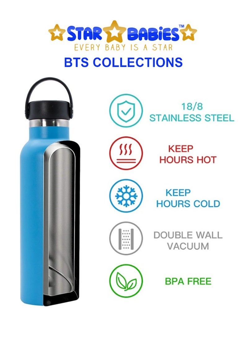 Star Babies BTS Collections - Insulated Stainless Water Bottle with Carry Cap & Sports Cap 600ml, Double Layer  Lunch Box BPA Free - Pack of 2 - Multicolor