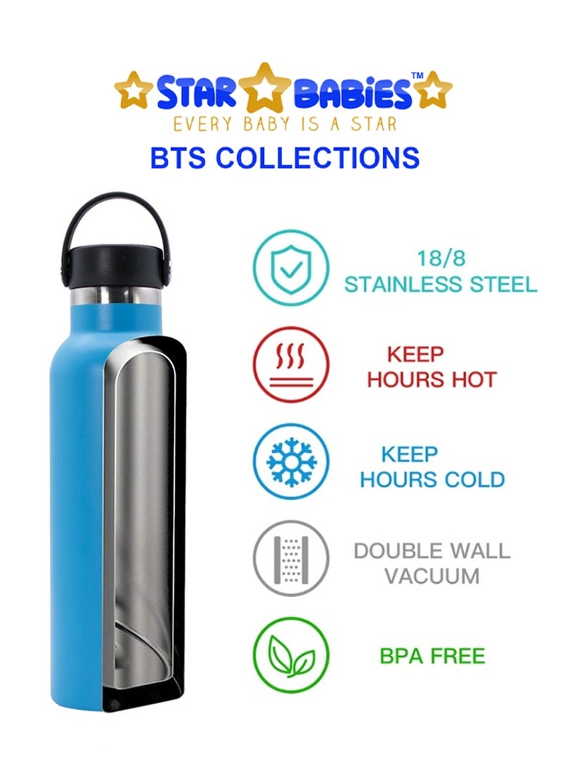 Star Babies BTS Collections - Insulated Stainless Water Bottle with Carry Cap & Sports Cap 600ml,  Lunch Box BPA Free - Pack of 2 - Multicolor