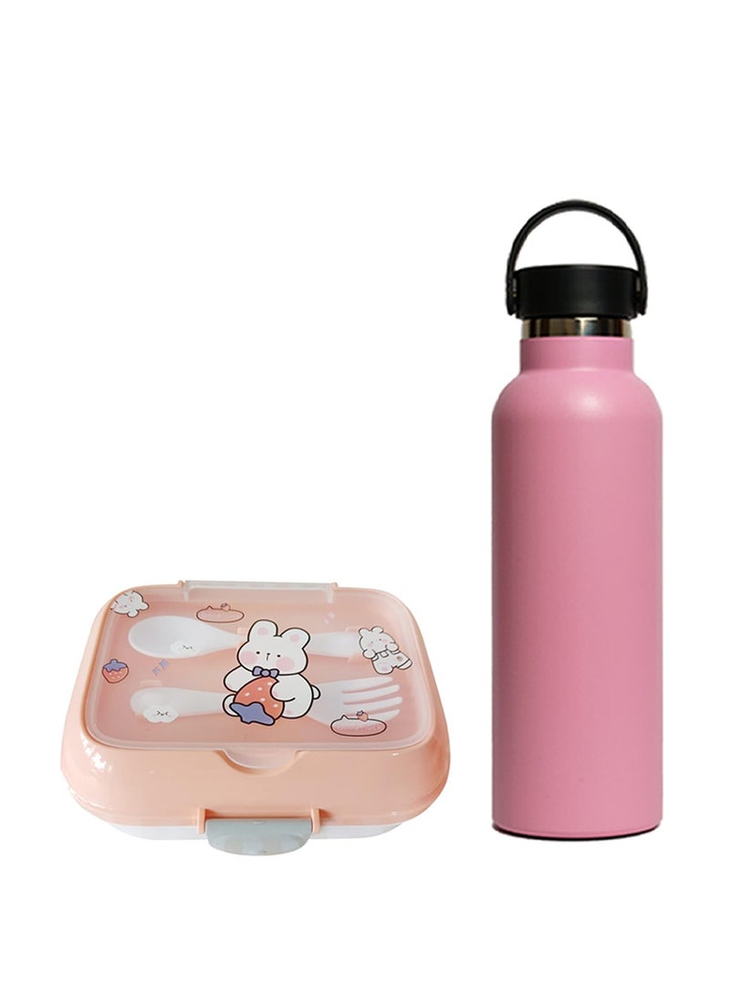 Star Babies BTS Collections - Insulated Stainless Water Bottle with Carry Cap & Sports Cap 600ml,  Lunch Box BPA Free - Pack of 2 - Multicolor