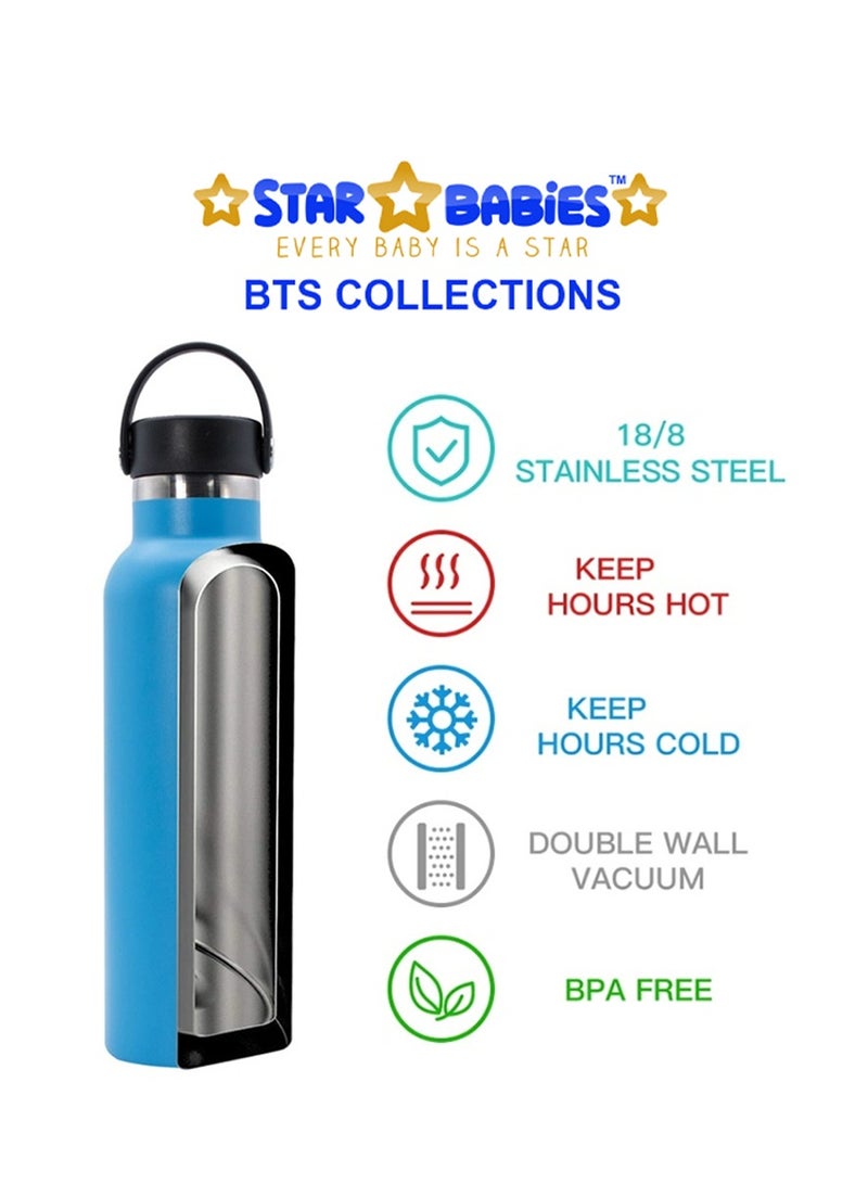 Star Babies BTS Collections - Colorful Backpack, Cute Preppy Style Travel Schoolbag, Stainless Steel Water Bottle 600ml Leak Froof,  Lunch Box BPA Free with Spoon and Fork - Pack of 3 - Multicolor