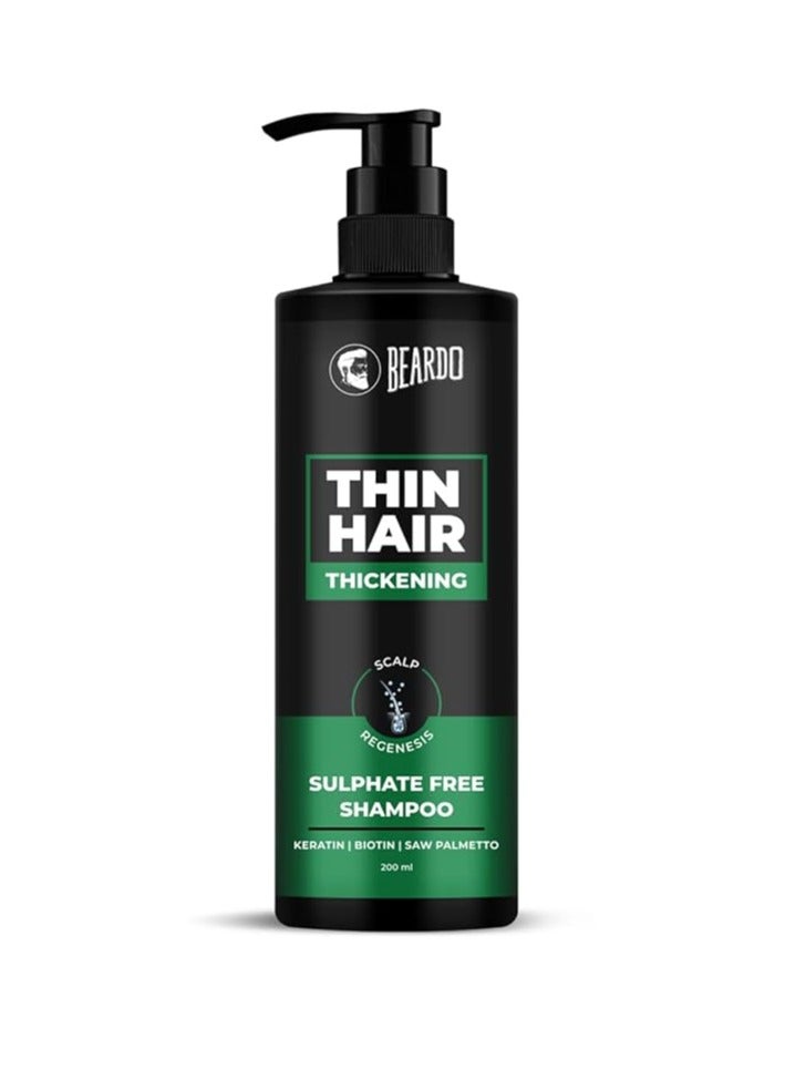 Beardo Thin Hair Thickening Sulphate free Shampoo, 200 ml | Keratin Shampoo for men | Sulphate and Paraben Free Shampoo | Biotin & Saw Palmetto For Strong & Thick Hair