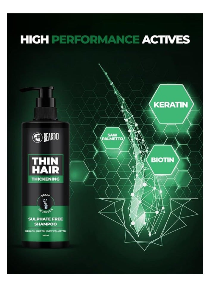 Beardo Thin Hair Thickening Sulphate free Shampoo, 200 ml | Keratin Shampoo for men | Sulphate and Paraben Free Shampoo | Biotin & Saw Palmetto For Strong & Thick Hair