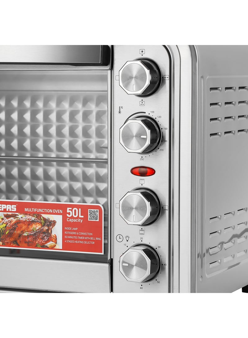 Electric Oven with Rotisserie & Convection, 50L Oven| 60 Minutes Timer | Inside Lamp | Stainless Steel Heating Elements | Heat Resistant Tempered Window | 2000W Power 60 L 2000 W GO34012 Black