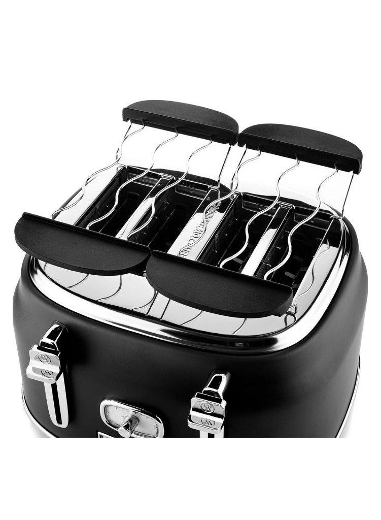 Westinghouse Retro 4-Slice Toaster - Six Adjustable Browning Levels - with Self Centering Function & Crumb Tray - Including Warm Rack for Bread, Bagels, Sandwiches, & Croissants - Black