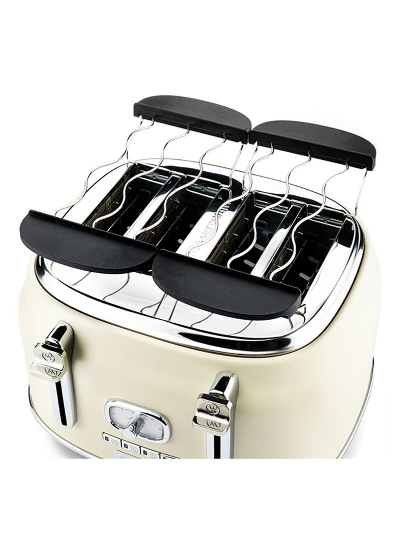 Westinghouse Retro 4-Slice Toaster - Six Adjustable Browning Levels - with Self Centering Function & Crumb Tray - Including Warm Rack for Bread, Bagels, Sandwiches, & Croissants - White