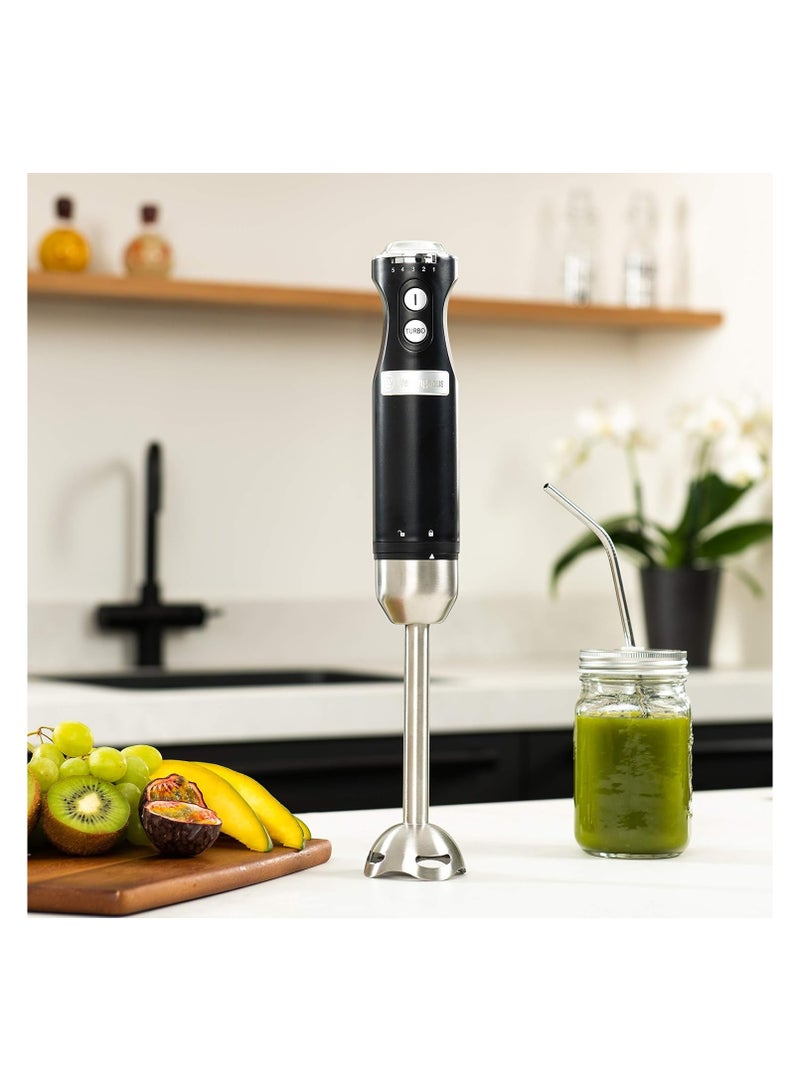 Westinghouse Retro Hand Blender - 600W Handheld Stick Blender for Kitchen - Stainless Steel Electric Soup Blender - Food Mixer with Various Speeds and Turbo Setting - Black