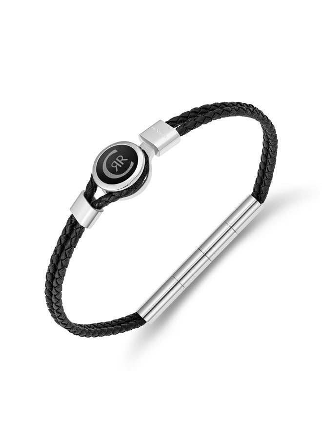 Vincenzo Two Tone Silver - Grey and Black Leather Bracelet