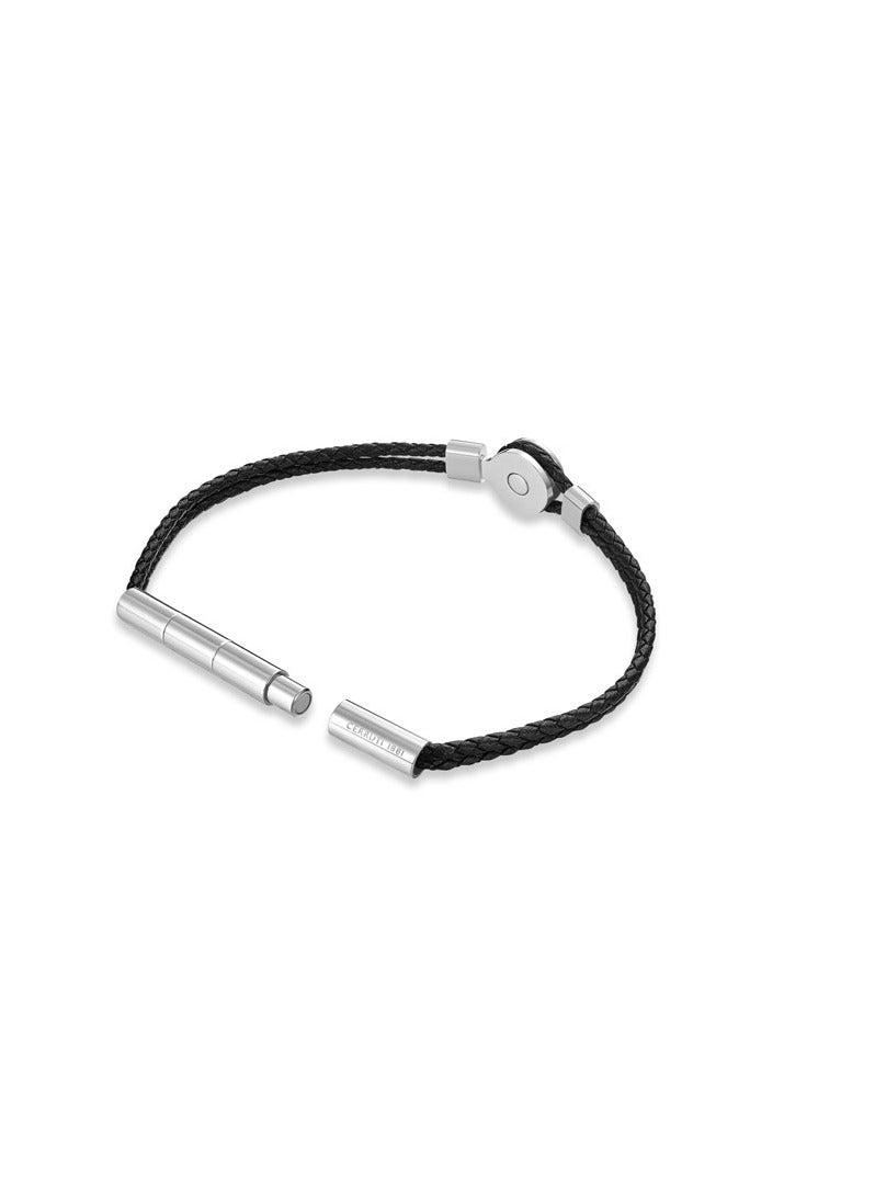 Vincenzo Two Tone Silver - Grey and Black Leather Bracelet