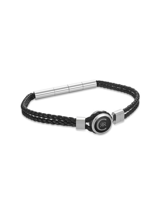 Vincenzo Two Tone Silver - Grey and Black Leather Bracelet