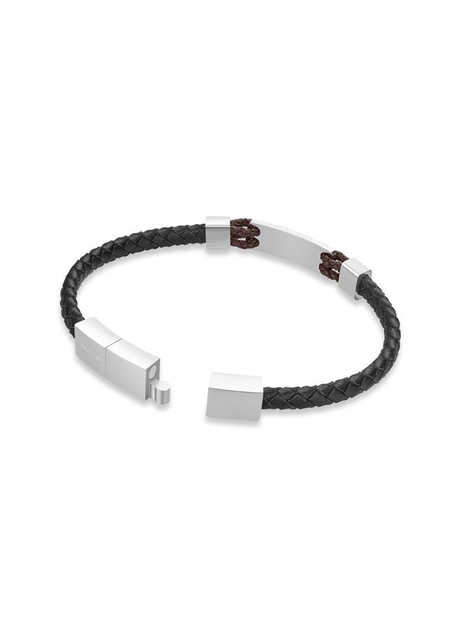 Alessandro Silver-Black and Brown Leather Bracelet