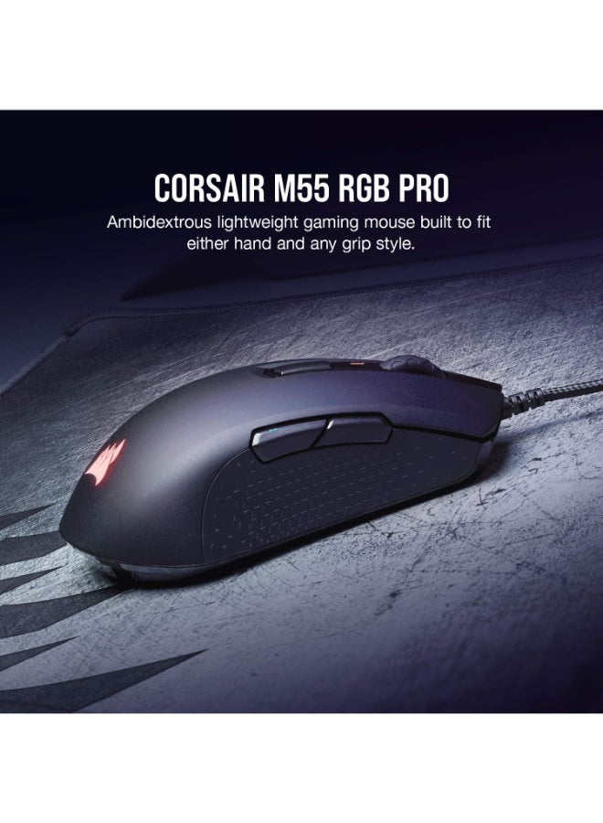 Corsair M55 RGB Pro Ambidextrous Wired Gaming Mouse, 12400 DPI Adjustable Sensor-Black