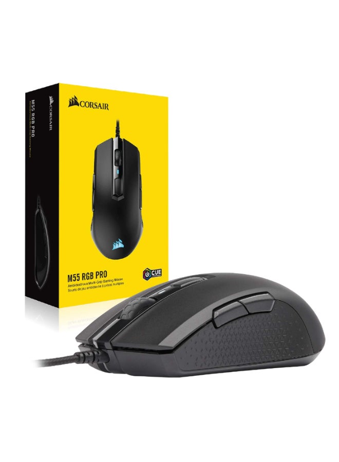 Corsair M55 RGB Pro Ambidextrous Wired Gaming Mouse, 12400 DPI Adjustable Sensor-Black