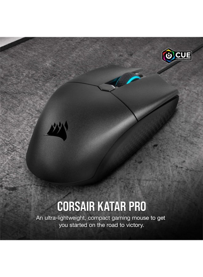 Corsair Katar Pro Ultra-Light Optical USB Gaming Mouse with Backlit RGB LED, 12400 DPI (Black)