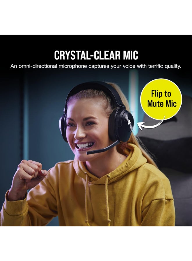 Corsair HS55 Wireless Gaming Headset, Carbon, Low-Latency 2.4Ghz Wireless or Bluetooth, Dolby Audio 7.1 Surround Sound on PC and Mac, Omni-Directional Microphone with Flip-to-Mute Function