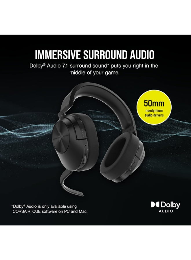 Corsair HS55 Wireless Gaming Headset, Carbon, Low-Latency 2.4Ghz Wireless or Bluetooth, Dolby Audio 7.1 Surround Sound on PC and Mac, Omni-Directional Microphone with Flip-to-Mute Function