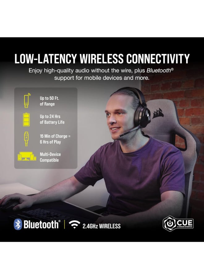 Corsair HS55 Wireless Gaming Headset, Carbon, Low-Latency 2.4Ghz Wireless or Bluetooth, Dolby Audio 7.1 Surround Sound on PC and Mac, Omni-Directional Microphone with Flip-to-Mute Function