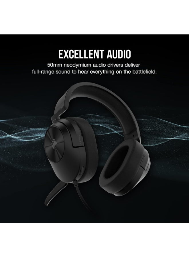 Corsair HS55 Stereo Gaming Wired On Ear Headset (Leatherette Memory Foam Ear Pads, Lightweight Construction, Omni-Directional Microphone, Multi-Platform Compatibility Included Y-Cable Adapter), Carbon