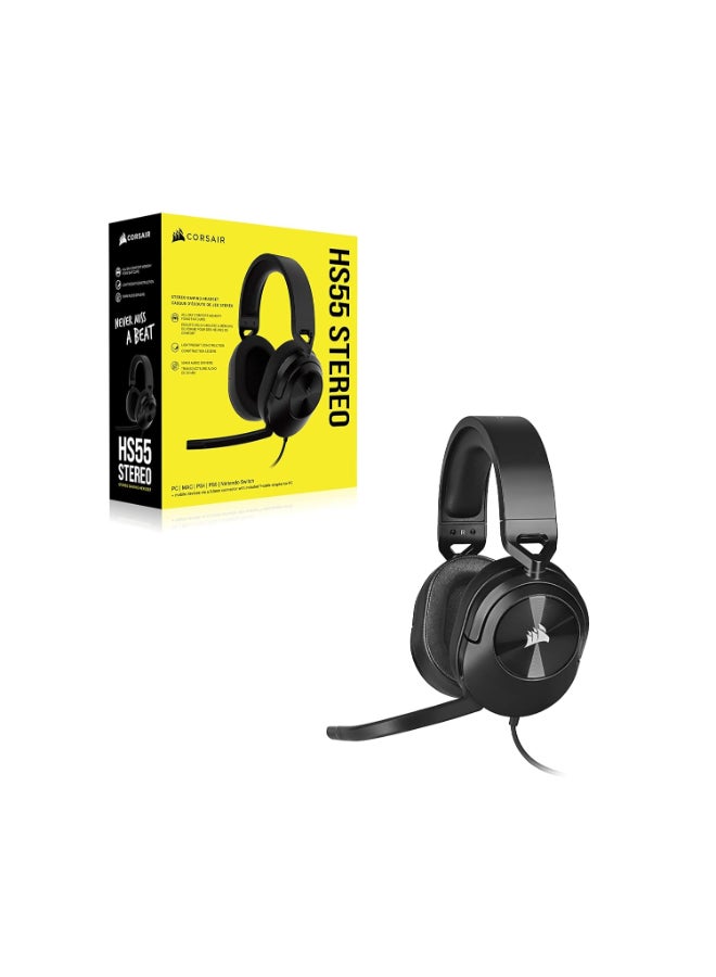 Corsair HS55 Stereo Gaming Wired On Ear Headset (Leatherette Memory Foam Ear Pads, Lightweight Construction, Omni-Directional Microphone, Multi-Platform Compatibility Included Y-Cable Adapter), Carbon