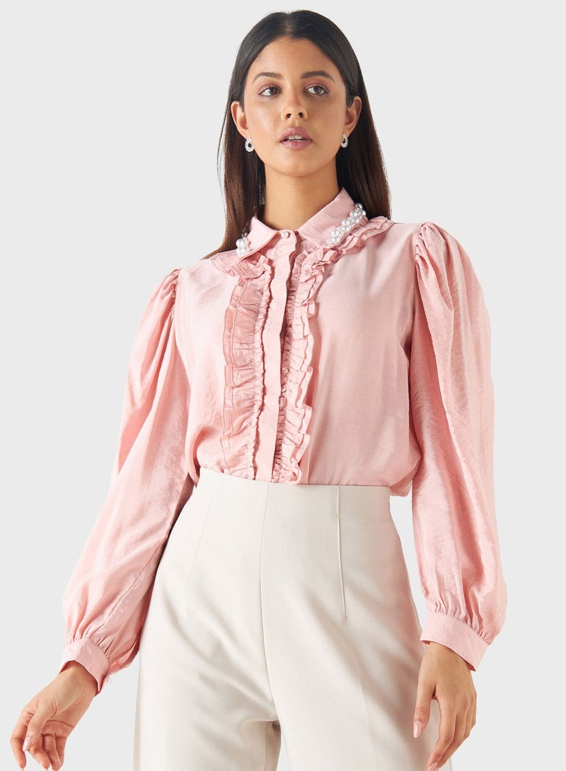 Embellished Neck Frill Shirt