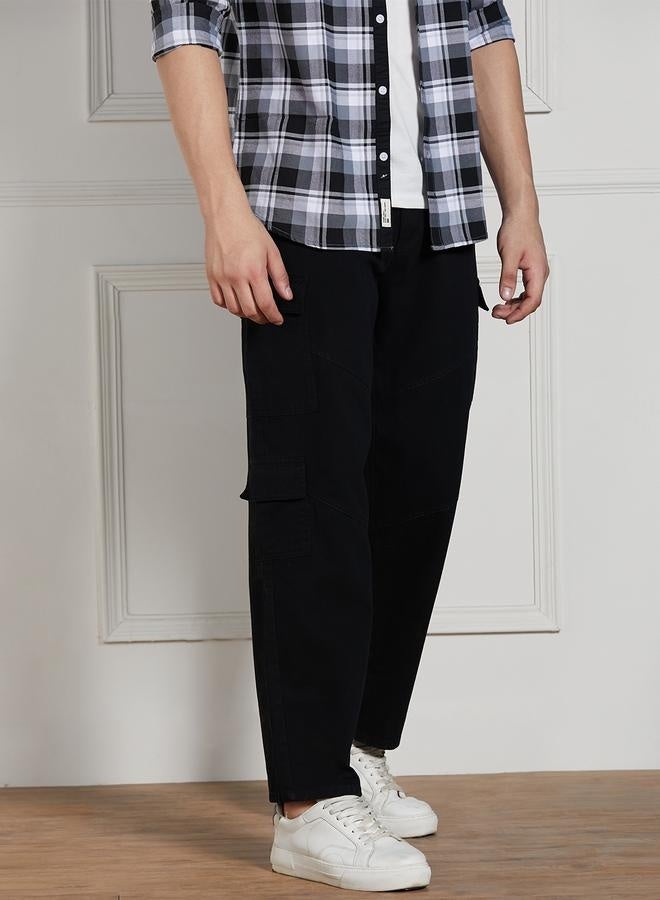 Men’s Relaxed Fit Black Cargo Trousers – Sleek and Functional