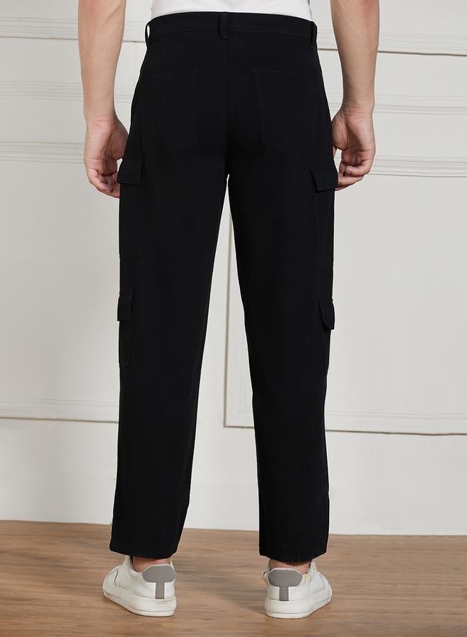 Men’s Relaxed Fit Black Cargo Trousers – Sleek and Functional