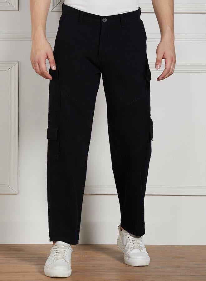 Men’s Relaxed Fit Black Cargo Trousers – Sleek and Functional