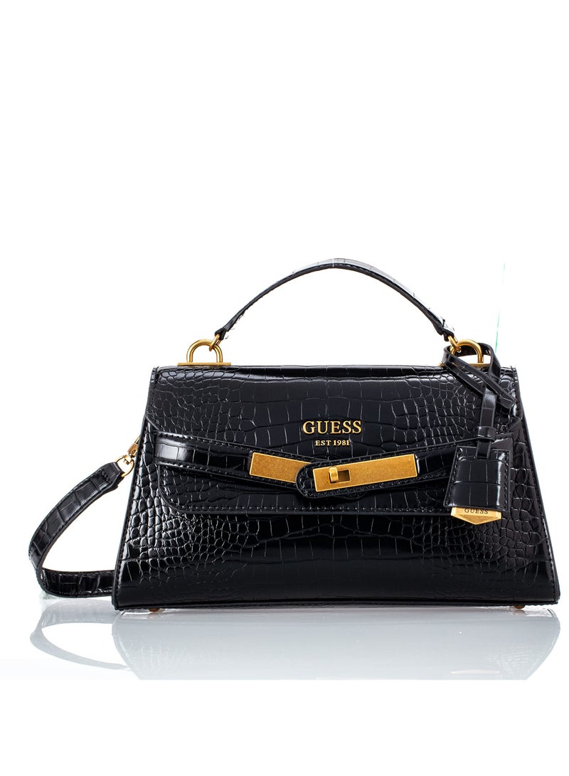 Guess Enisa Top-Handle Flap Bag for Women Black