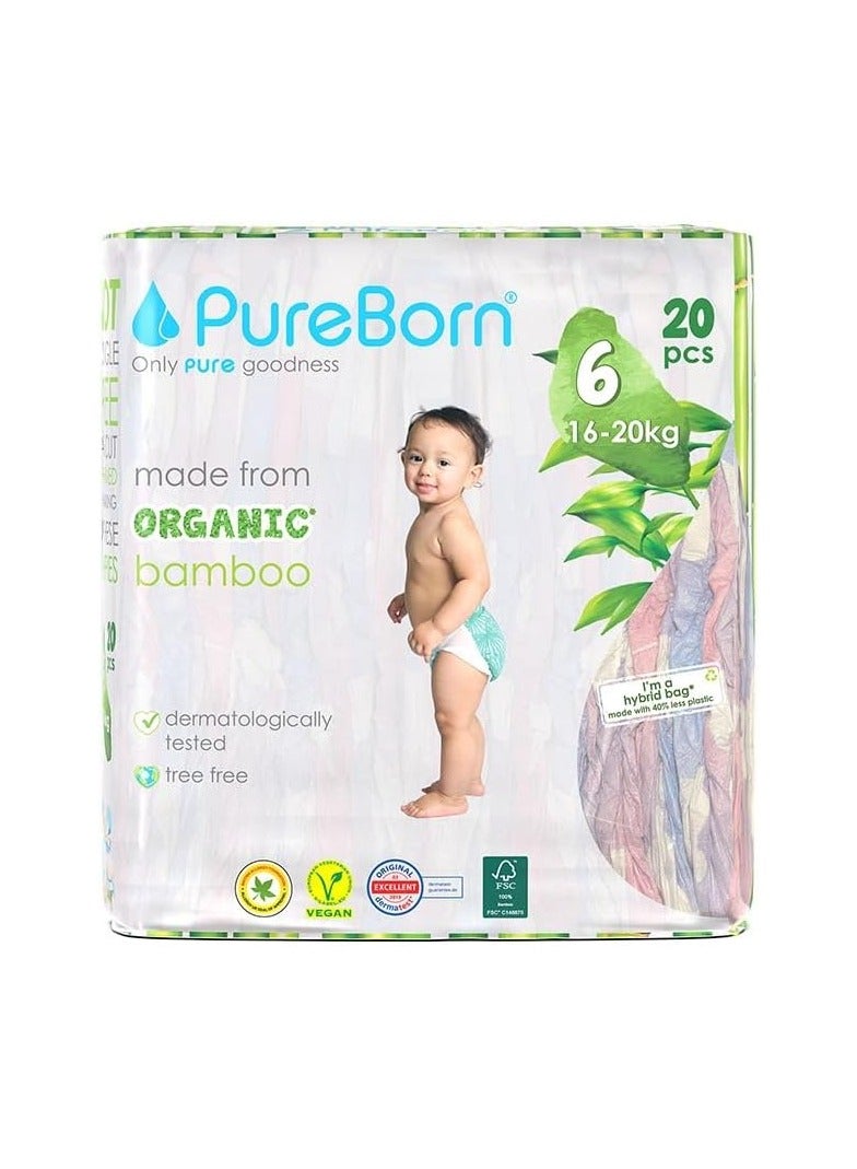 PureBorn Size-6 Organic Diapers 16-20 Kg 20's-Single Pack-Sunflower Print