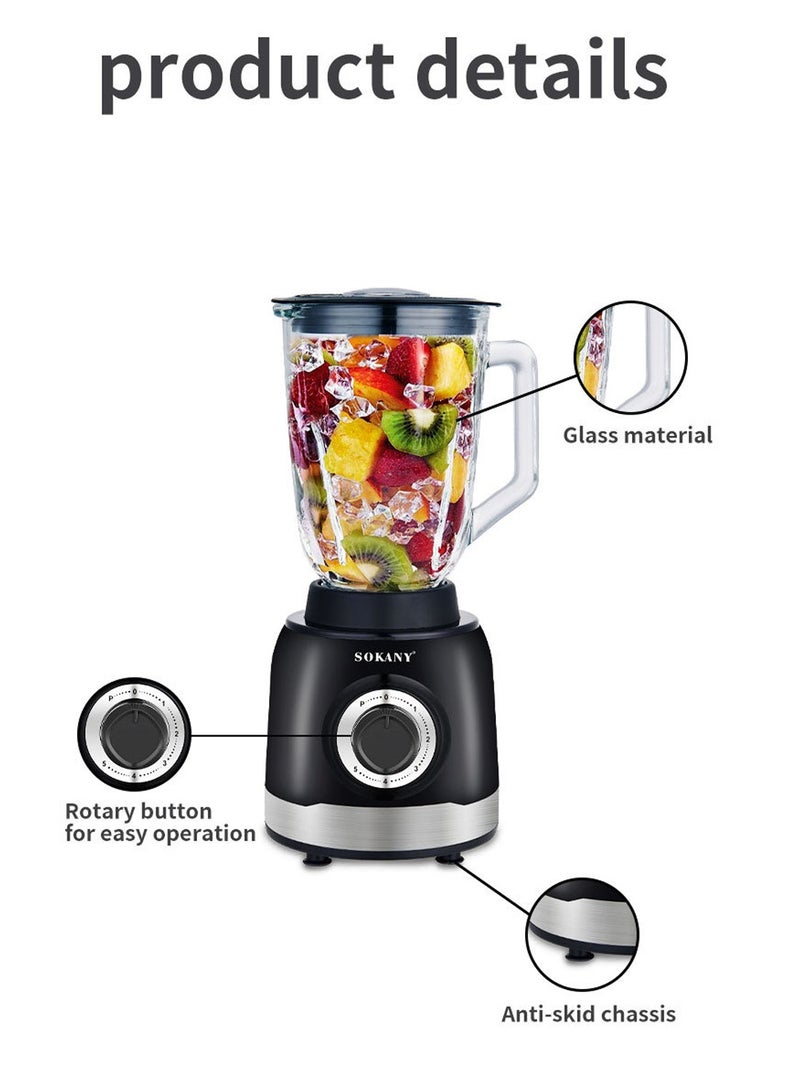 3-In-1 Juicer Blender, 1.5 Litre, 1000W Multi-Function High Speed Blender Ice Crusher with Mixer Grinder and Chopper Black