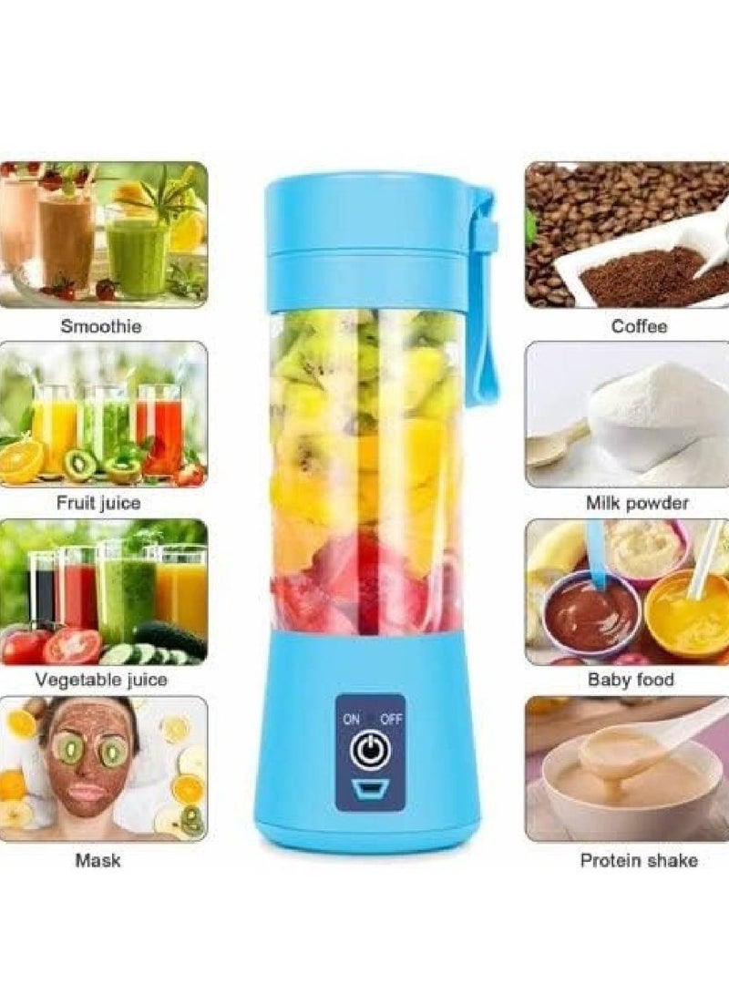 Portable Blender Smoothies Personal Blender Mini Shakes Juicer 380 ml Cup USB Rechargeable Cordless Shaker Bottle (Blue)