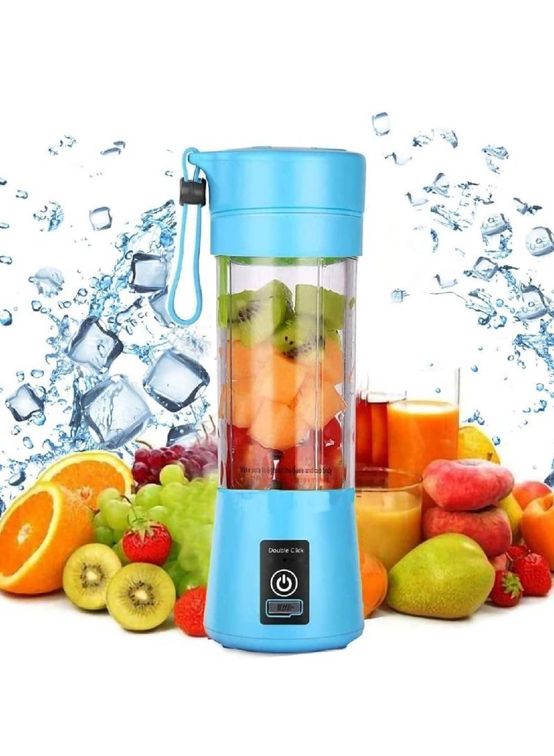 Portable Blender Smoothies Personal Blender Mini Shakes Juicer 380 ml Cup USB Rechargeable Cordless Shaker Bottle (Blue)