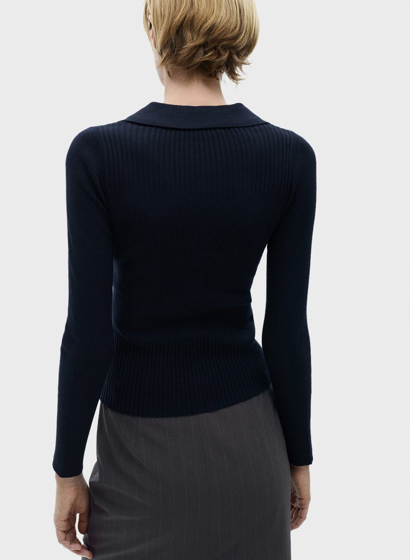 Ribbed Sweater With Buttons