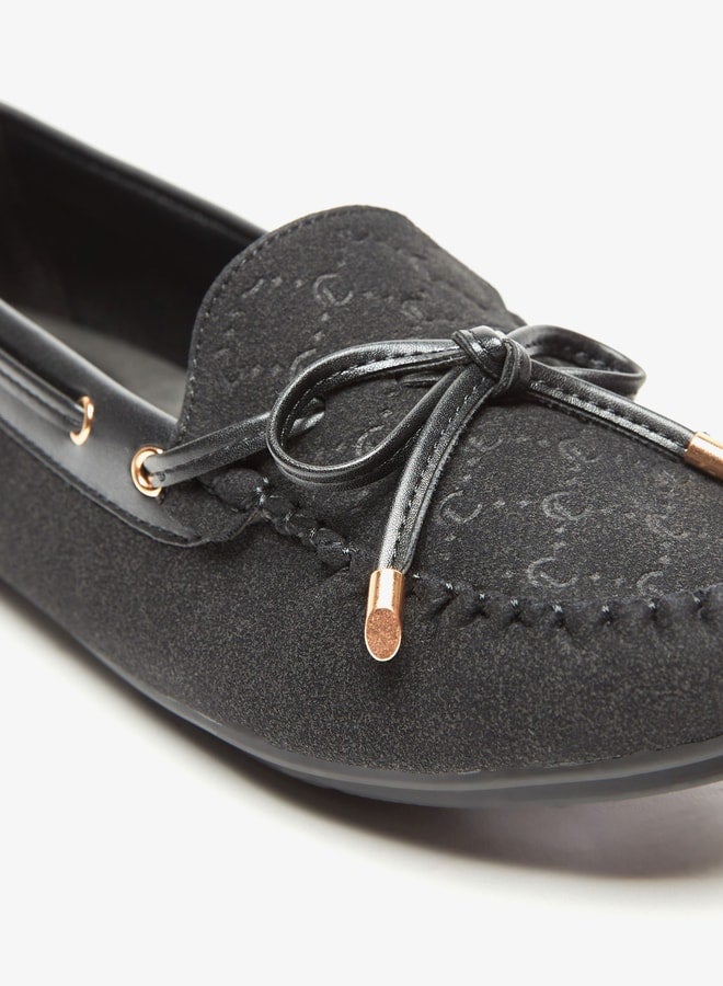 Women Suede Slip-On Mocassins with Bow Detail