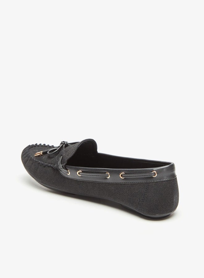 Women Suede Slip-On Mocassins with Bow Detail