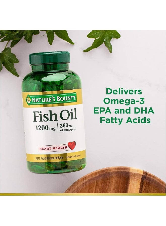 Natures Bounty Fish Oil 1200 mg, Twin Pack, Supports Heart Health With Omega 3 EPA & DHA, 360 Rapid Release Softgels