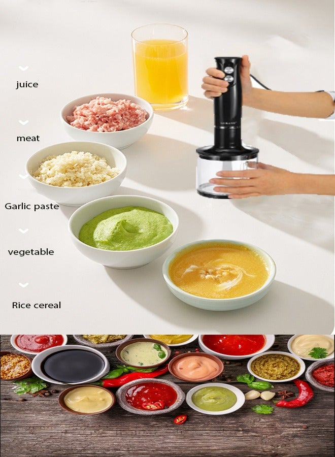 Hand Blender With Chopper and Whisk 4-IN-1, Electric Mixer Hand Blender Set, Multifunctional Portable Electric Blender, Plastic/Stainless Steel, 500W 1000ml WK-1710-4 Black