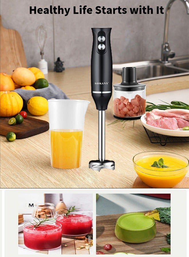 Hand Blender With Chopper and Whisk 4-IN-1, Electric Mixer Hand Blender Set, Multifunctional Portable Electric Blender, Plastic/Stainless Steel, 500W 1000ml WK-1710-4 Black