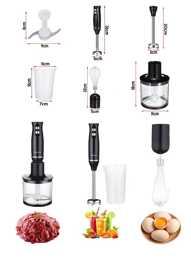 Hand Blender With Chopper and Whisk 4-IN-1, Electric Mixer Hand Blender Set, Multifunctional Portable Electric Blender, Plastic/Stainless Steel, 500W 1000ml WK-1710-4 Black