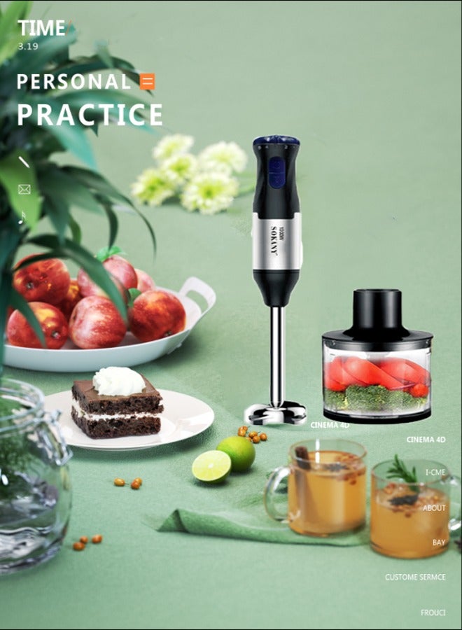 Hand Blender/Mixer With Chopper and Whisk, Handheld 1000W Motor Electric Whisk Stainless Steel Whisk, Chopper Bowl, Measuring Beaker 4-IN-1, 5 Speed Stick Blender for Kitchen, Baby Food, SK-1711-4
