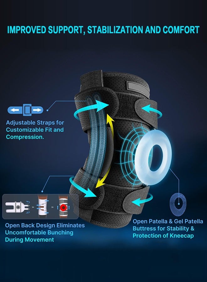 Knee Brace for Meniscus Tear,Adjustable Support for Knee Pain with Removable Metal Hinges & Built-in Side Stabilizers for Sports,ACL MCL Injury or Surgery Recovery,Adjustable Knee Support