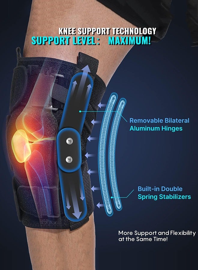 Knee Brace for Meniscus Tear,Adjustable Support for Knee Pain with Removable Metal Hinges & Built-in Side Stabilizers for Sports,ACL MCL Injury or Surgery Recovery,Adjustable Knee Support