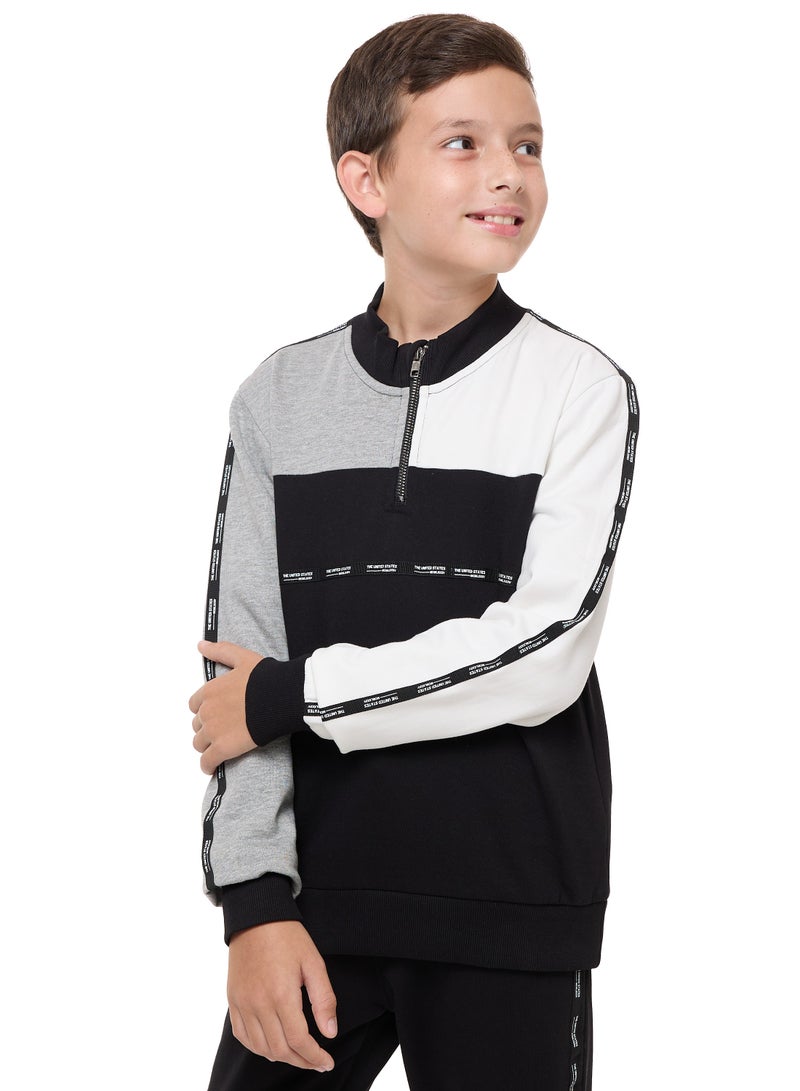 Boys' 2-Piece Halfzipper Crew Jacket and Jogger Set (3-14 yrs) Black /Grey Mil/Off White