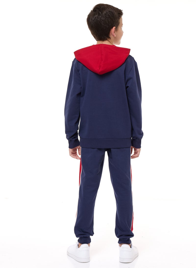 Boys' 2-Piece Raglan Hoodie and Jogger Set (3-14 yrs) Red/Navy/Off White