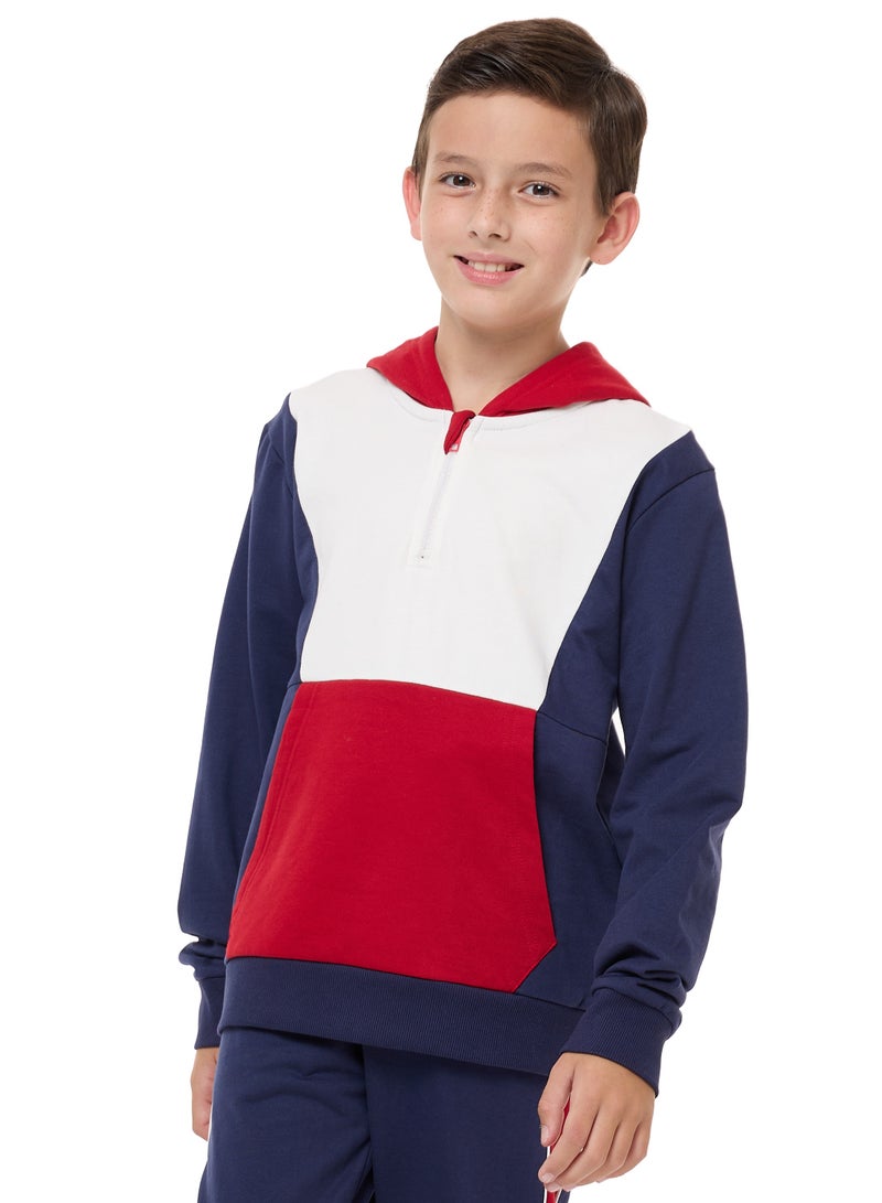 Boys' 2-Piece Raglan Hoodie and Jogger Set (3-14 yrs) Red/Navy/Off White