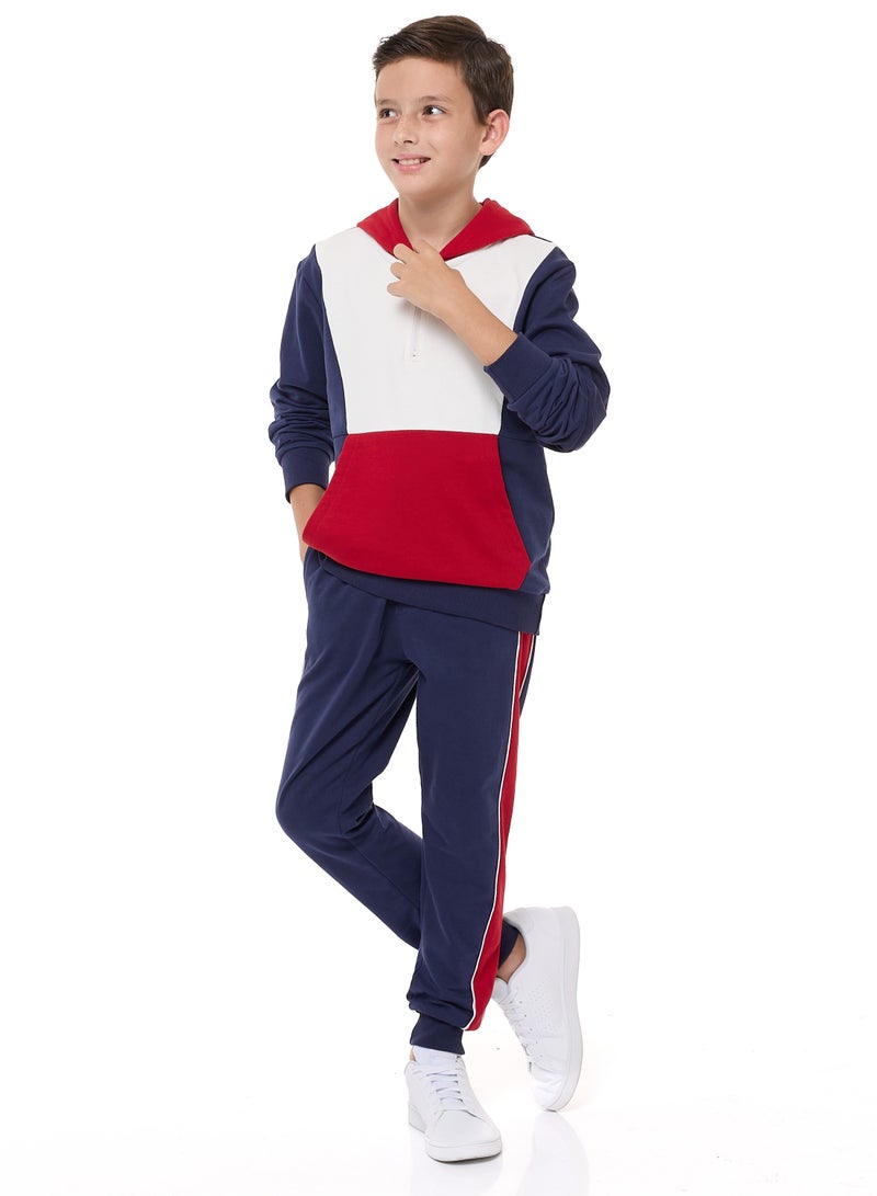 Boys' 2-Piece Raglan Hoodie and Jogger Set (3-14 yrs) Red/Navy/Off White