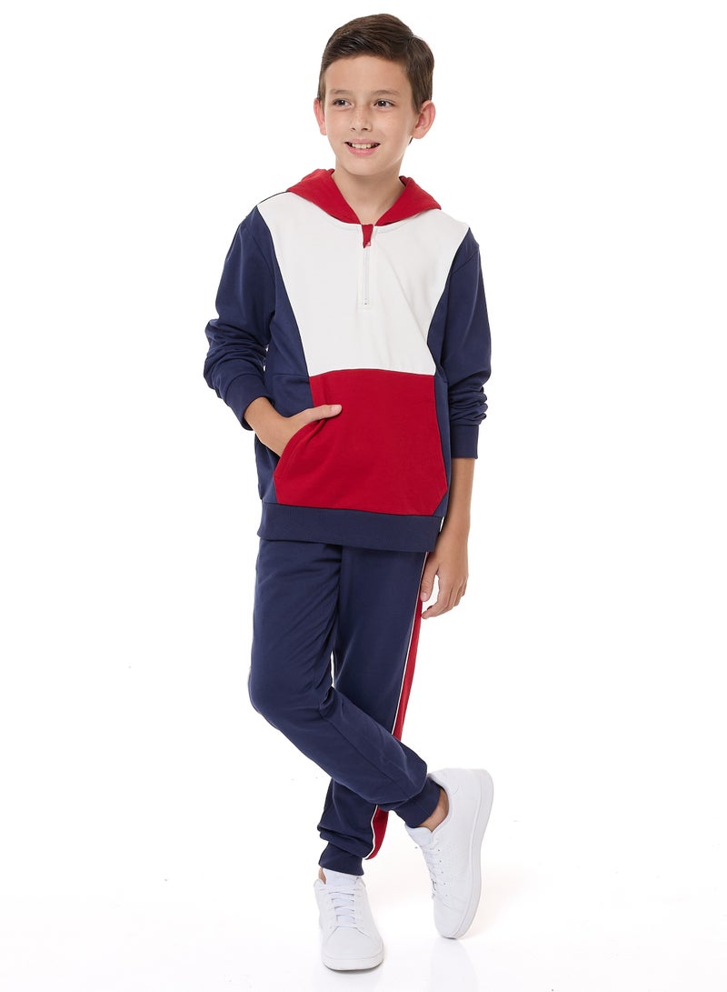 Boys' 2-Piece Raglan Hoodie and Jogger Set (3-14 yrs) Red/Navy/Off White