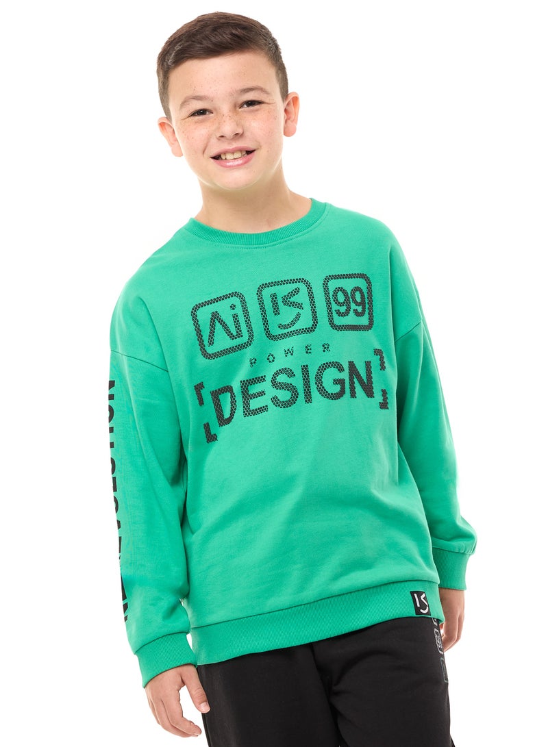 Boys' 2-Piece Sweatshirt and Jogger Set (8-14 yrs) Green-Black