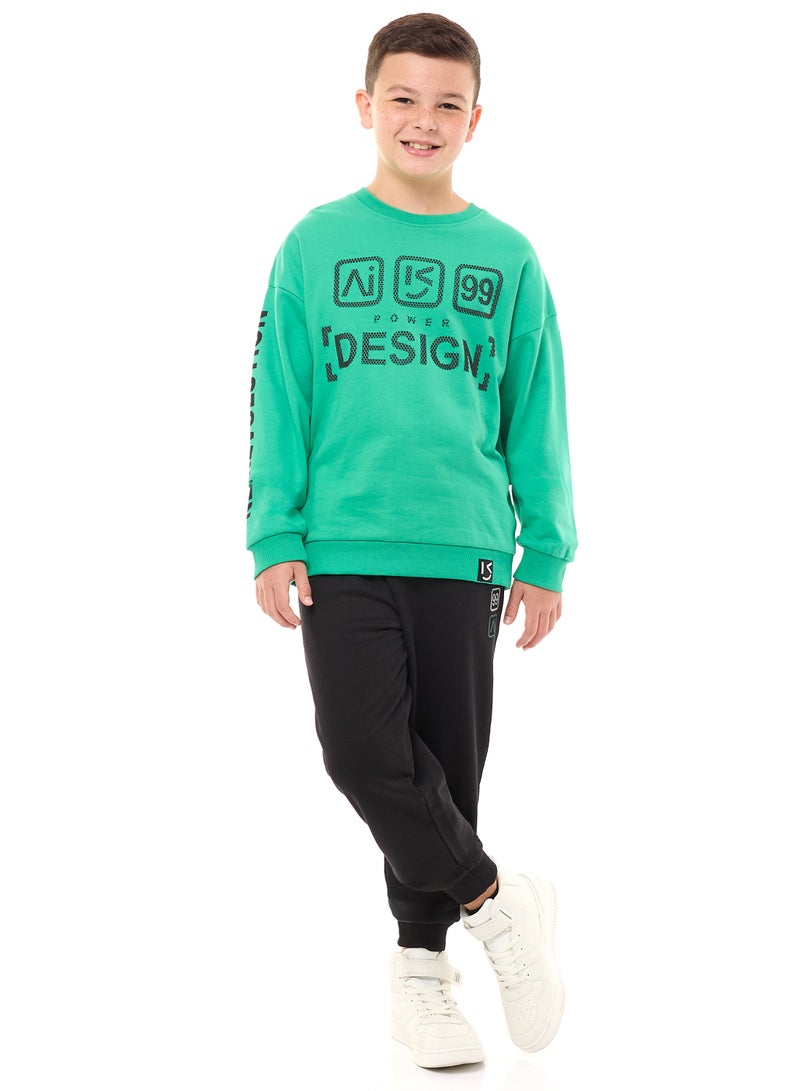 Boys' 2-Piece Sweatshirt and Jogger Set (8-14 yrs) Green-Black