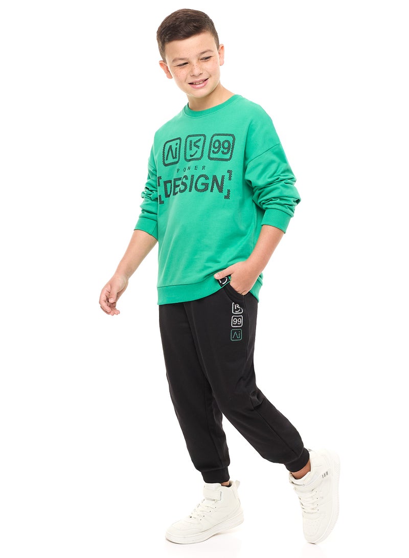 Boys' 2-Piece Sweatshirt and Jogger Set (8-14 yrs) Green-Black